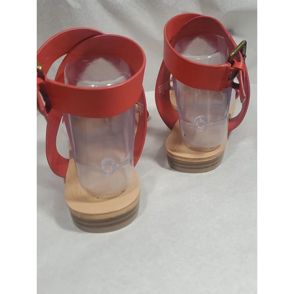 Loft Size 9M Red Faux Leather Open Toe Criss Cross Strap Stack Heel Sandals